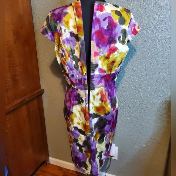 Calvin Klein spring summer floral v-neck Sheath dress size 14 - Picture 7 of 9